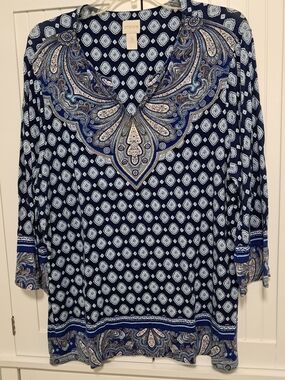 Chico's Navy & Light Blue  Paisley V-Neck Tunic XL